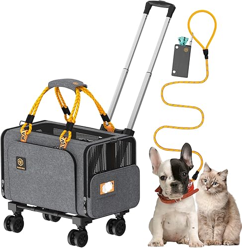 Vista 28 de PAWZIDEA Transportador de mascotas grande expandible con ruedas, 24 x 16 x 16 pulgadas para gatos de 2 a 4 gatos de hasta 55 libras, plegable