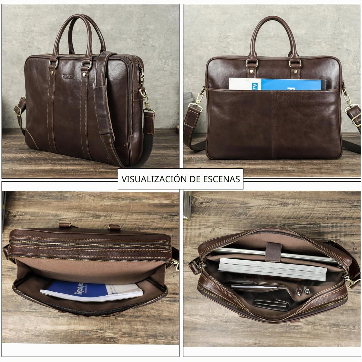 Contacts Maletín de piel auténtica para hombre de 14 pulgadas, bolso cruzado casual vintage para negocios, para hombres y mujeres, viajes, escuela, abogados