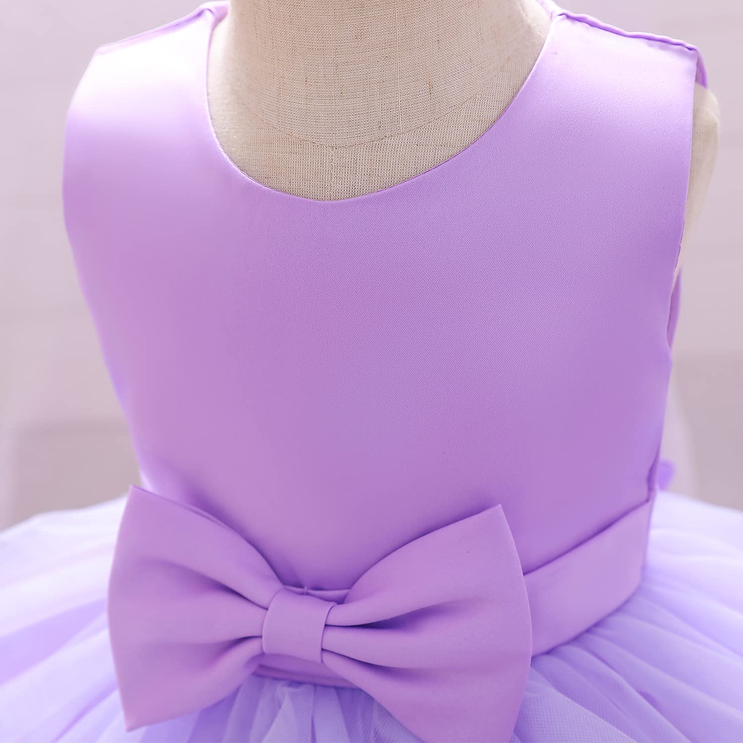 Blumen-Baby-Mädchen Spitzenkleid Kleinkind Tüll ärmellos Schleife Prinzessin Party Hochzeit Festzug Brautjungfer (0-6T)