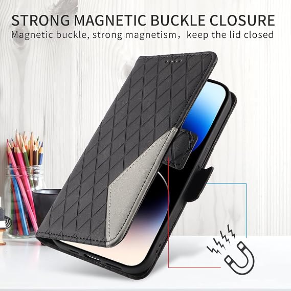Phone Wallet Lines Case for Huawei P30 Lite Wallet Folding Phone Cases Covers [with Lanyard Strap] Card/Cash Holder Slots Pouch Shokproof Flip Case for Huawei P30 Lite,Black