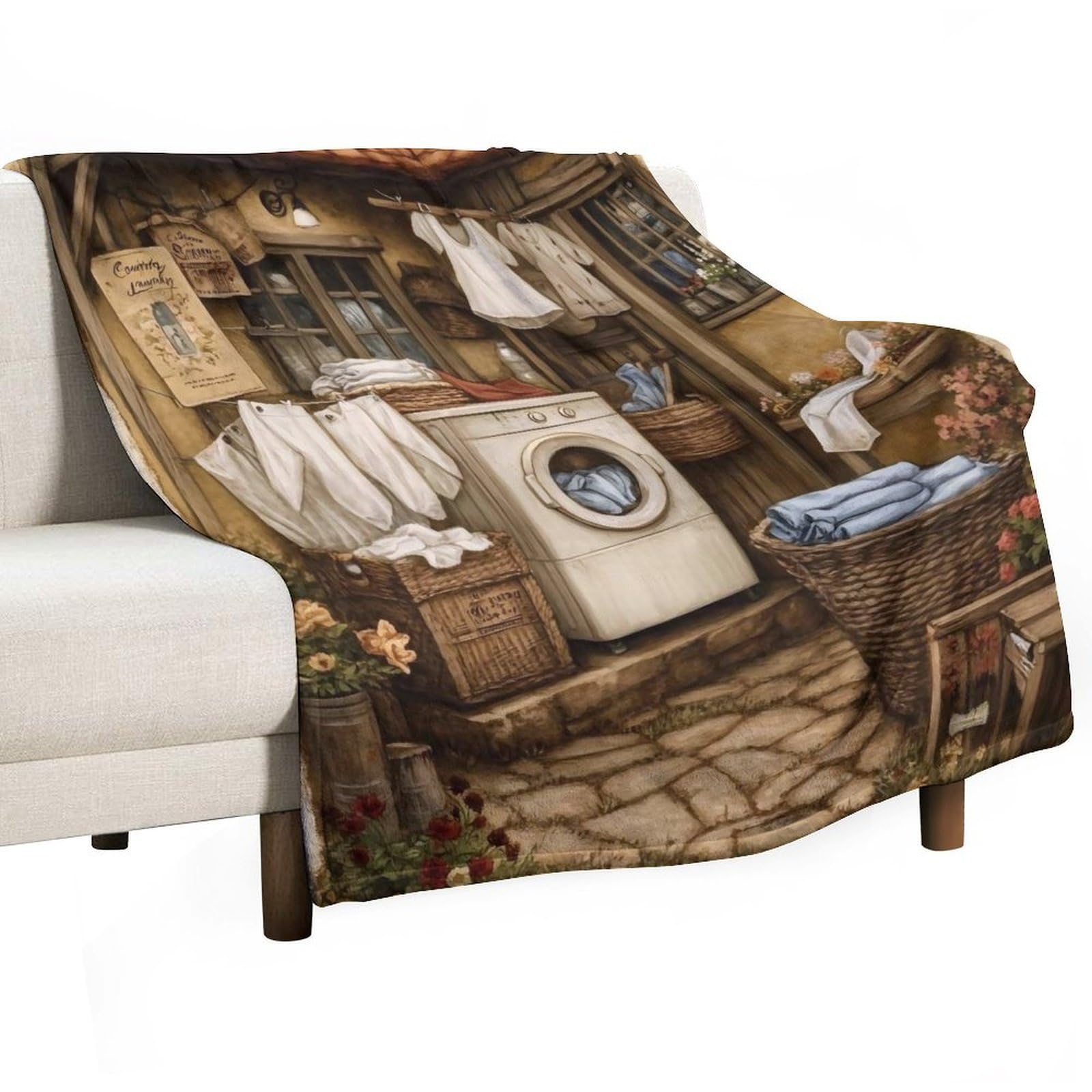 YHGSREUOH Country Laundry (1) Flannel Blankets Fleece Soft Throw Lightweight Plush Gifts for Couch, Bed, Cozy Sofa Plush, Chair, Lovers 130x150cm(50x60in)