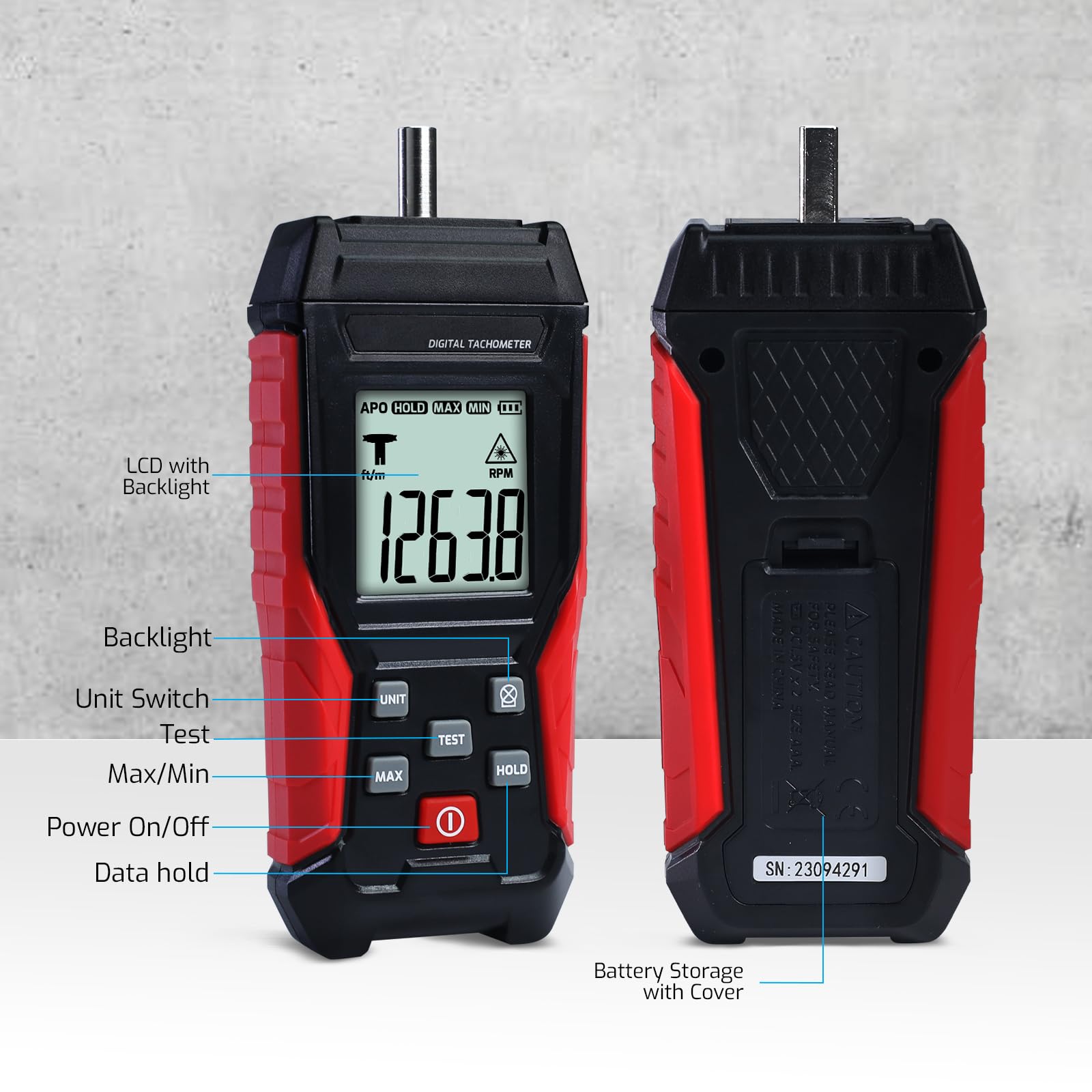 2-in-1 Digitales Drehzahlmessgerät | Präzisions-Kontakt- & Laser-Drehzahlmesser | 3-99999 RPM, 0,8s Abtastung, beleuchtetes LCD & Data Hold | Komplett-Set für Auto & HVAC
