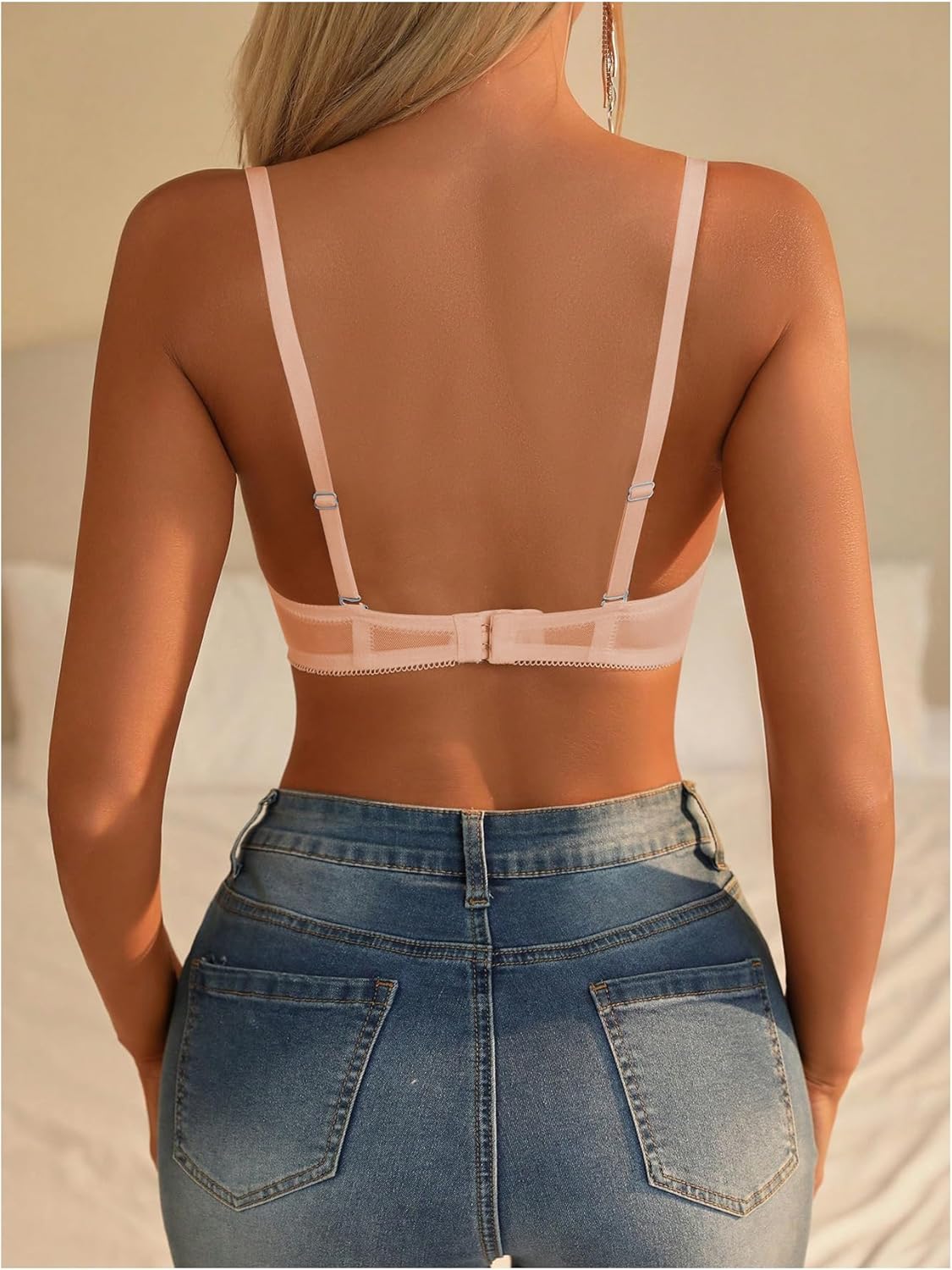 Women's Sheer Lace Underwire Bras Backless Push Up Comfort Bra Lingerie - Image 2