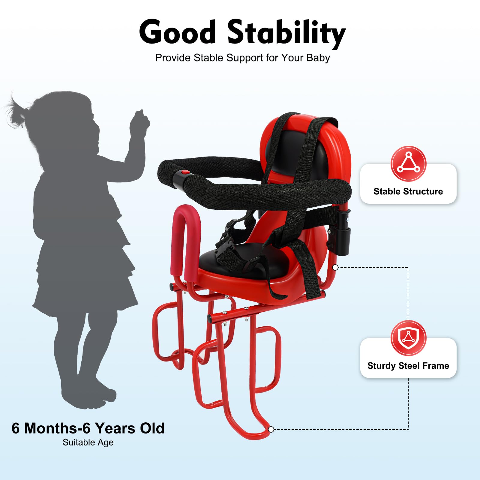 Siège Enfant de Vélo Arrière avec Porte-Bagages, Harnais de Sécurité, Accoudoir, Résistant à la Rouille, Stable, Montage Simple, Siège Vélo Parent-Enfant Convient pour Vélo Électrique, VTT