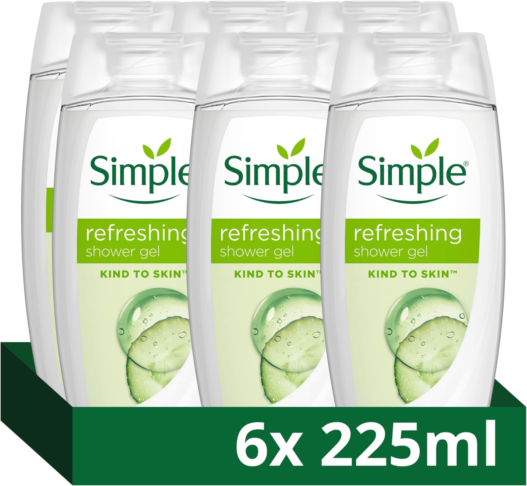 Kind to Skin Refreshing Shower Gel pack of 6 body wash with natural cucumber extract for dry skin 225 ML, White