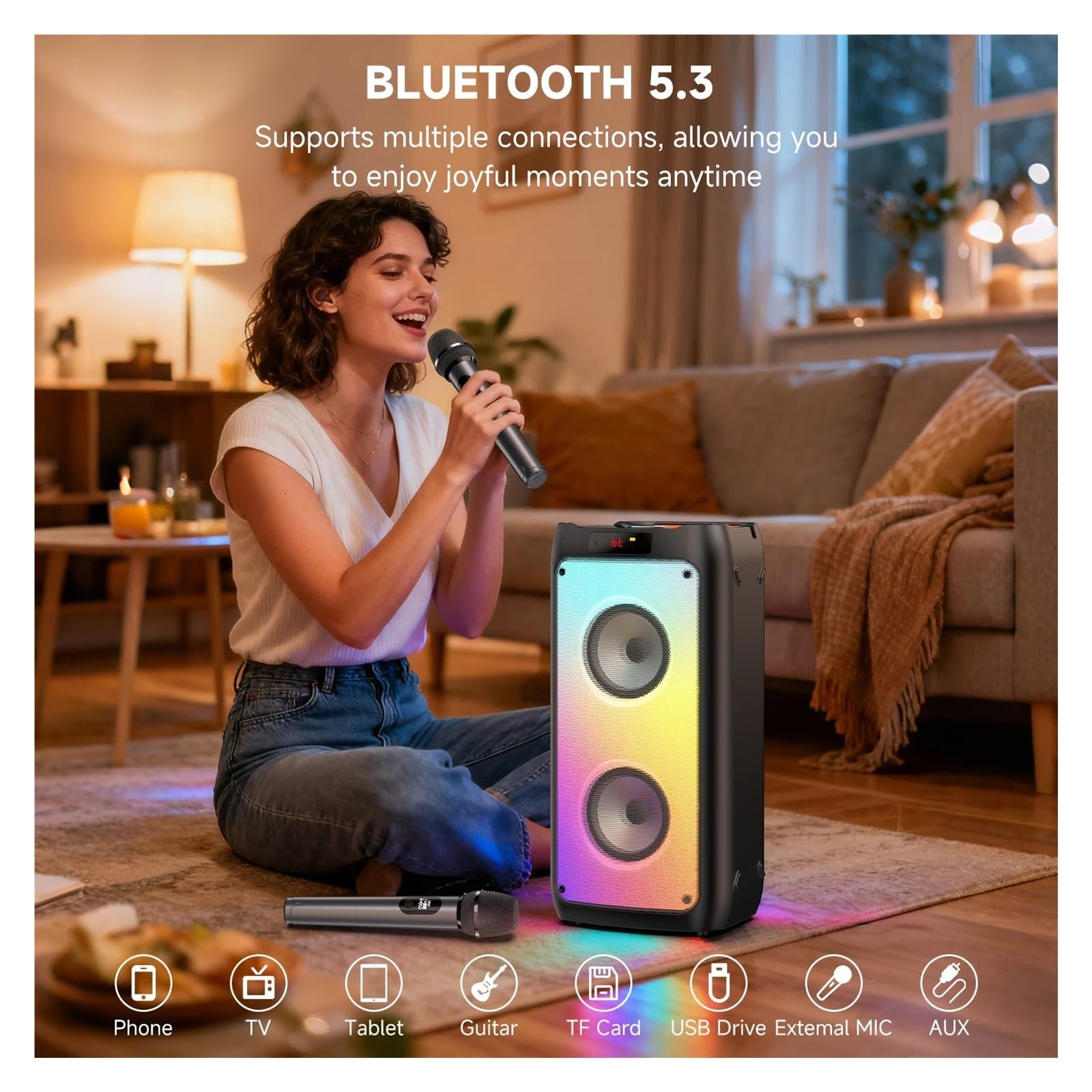 Máquina Con 2 Micrófonos Inalámbricos, Altavoz Bluetooth Portátil For Adultos Y Niños, PA For Fiestas Grandes Luces De Discoteca CaptacióN De Sonido NíTida