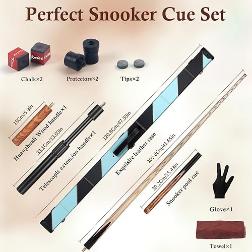 Miniatura 8 de Kmise 34 Split Snooker Pool Cue, 57" 9mm Tips 18 19 20oz Billiard Cue Stick Handcraf 4-Face Spliced Professional Pool Stick W 2 Extension Cues