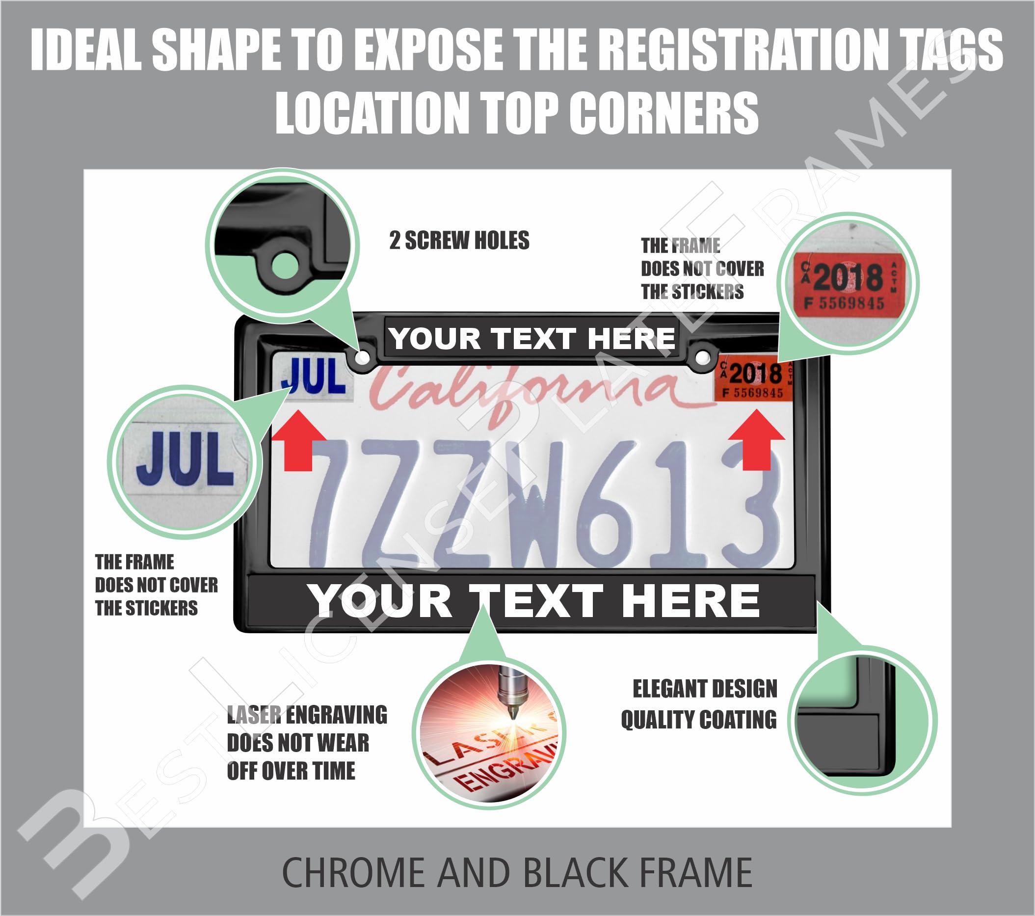 Custom Personalized Heavy Duty Metal Laser Engraved Car License Plate Frame wit - Picture 6 of 113