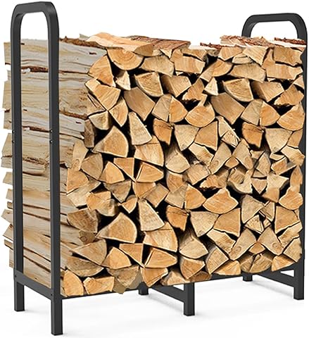 Estantería para leña de 85 cm, altura ajustable y estable, soporte para leña para chimenea, interior y exterior, soporte apilable de metal para leña, color negro