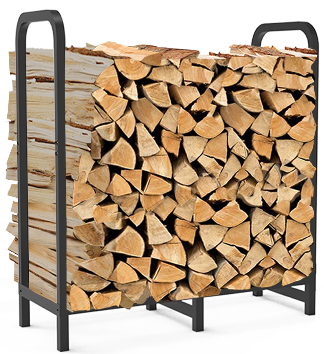 Artigarden Estantería para leña de 85 cm, altura ajustable y estable, soporte para leña para chimenea, interior y exterior, soporte apilable de metal para leña, color negro