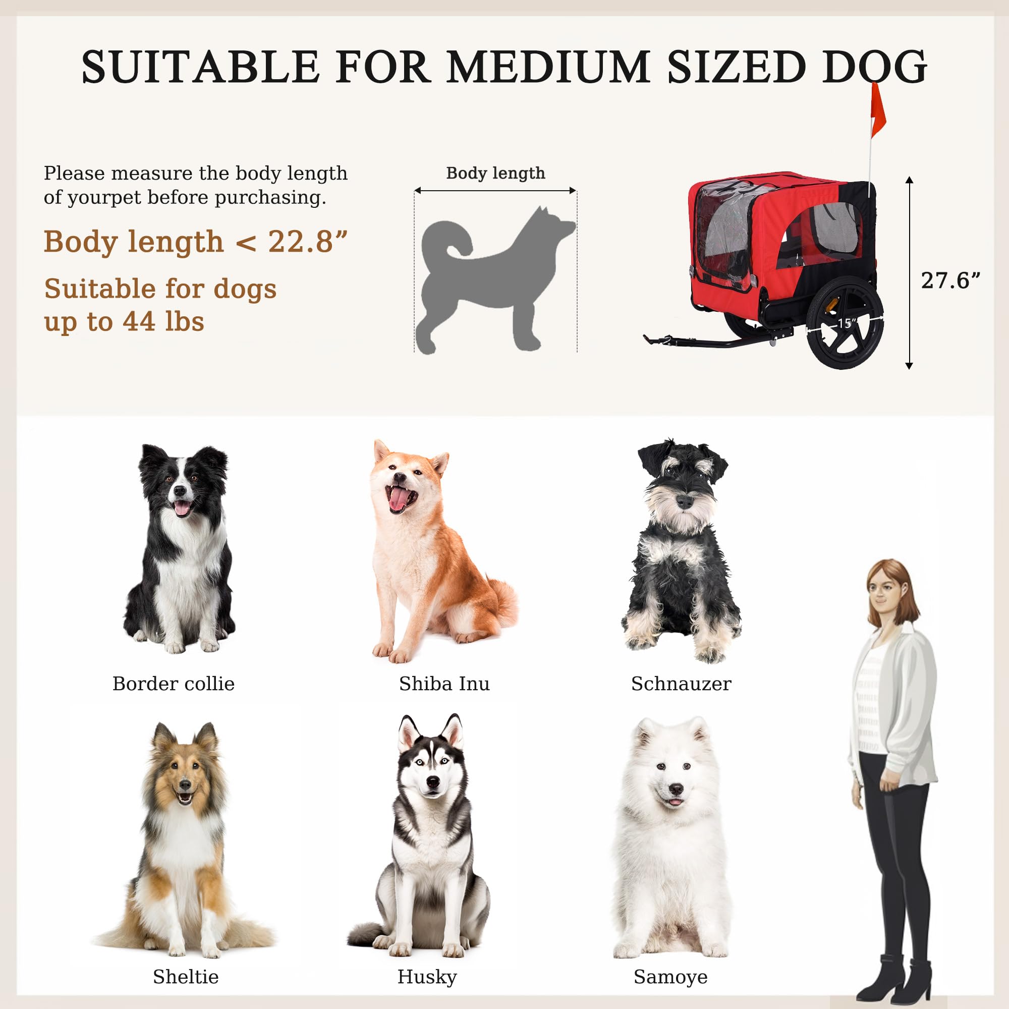 sogesfurniture Remorque pour chien pour vélo, poussette pour chien, pliable, avec embrayage, drapeau, réflecteur, toile Oxford 600D, remorque de vélo pour chien
