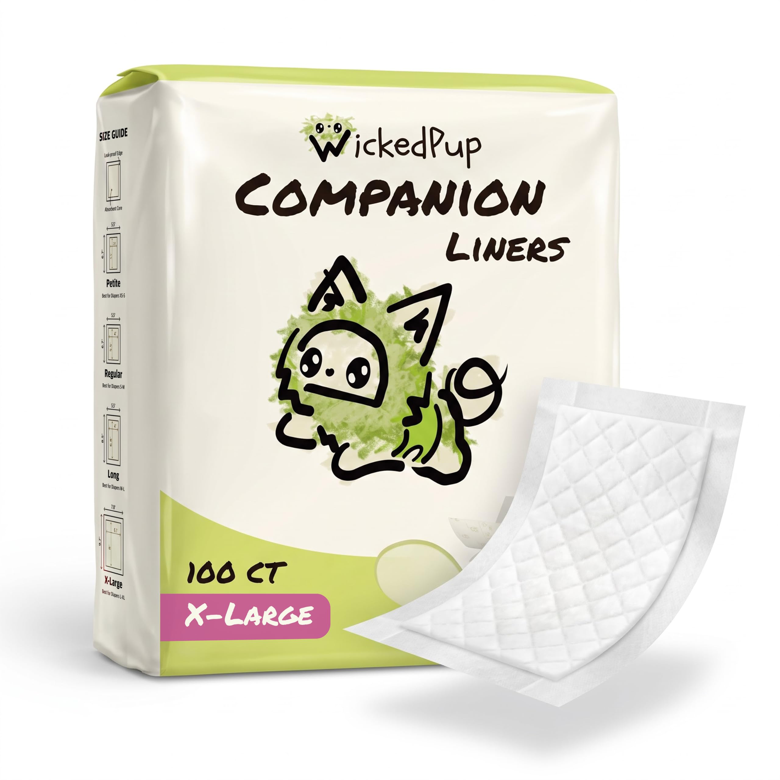 WICKEDPUP Almohadillas elevadoras de pañales para perros machos y hembras, 100 unidades. Insertos de pañales desechables que se adaptan a la mayoría de bandas reutilizables para el vientre de mascotas