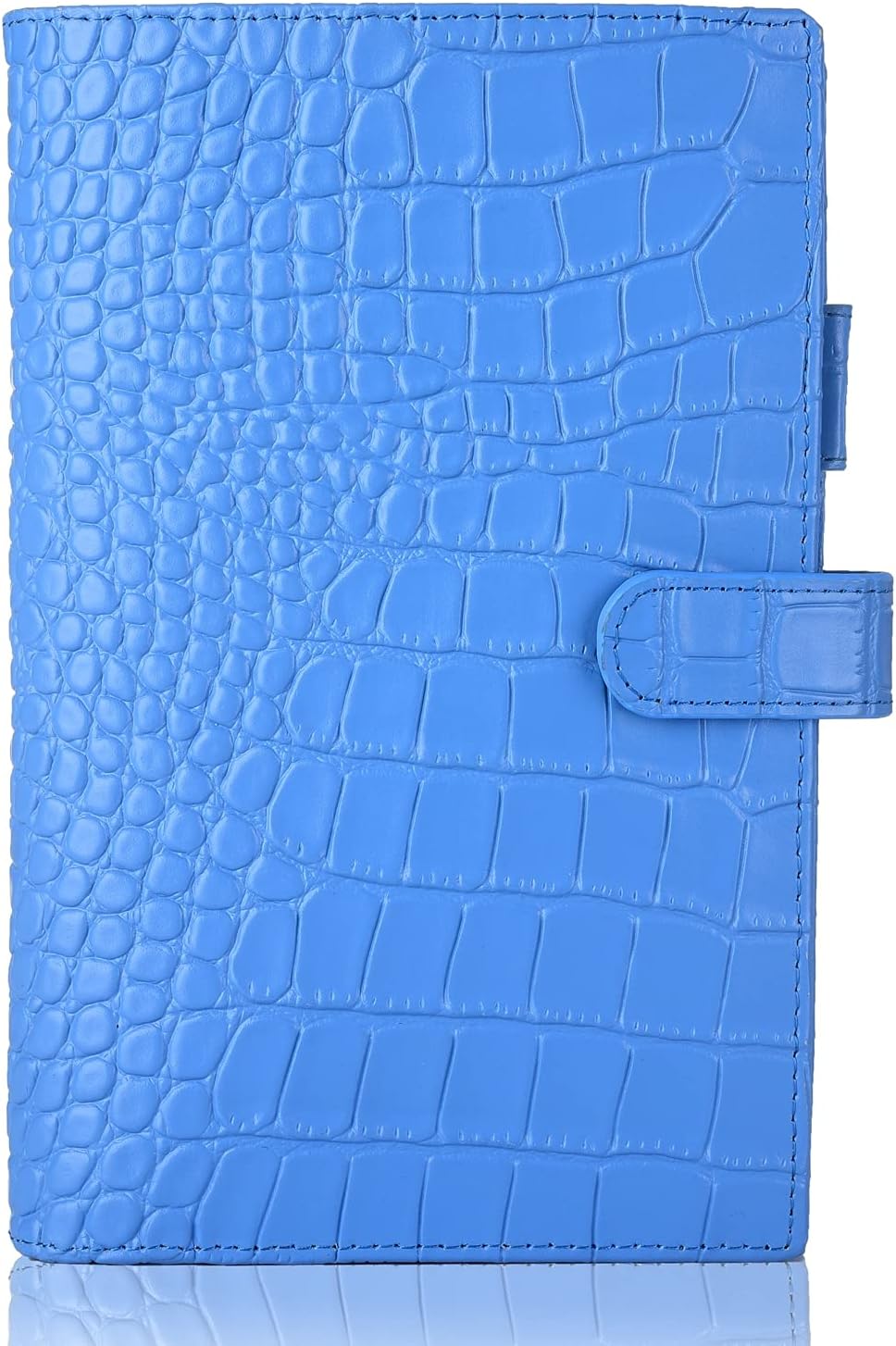 Genuine Leather b6 Planner Cover,Personal Organizer with Pen Loop,Card Slots,Zipper Pockets, Compatible with Most B6 size Planners notebooks (Croc-Blue)