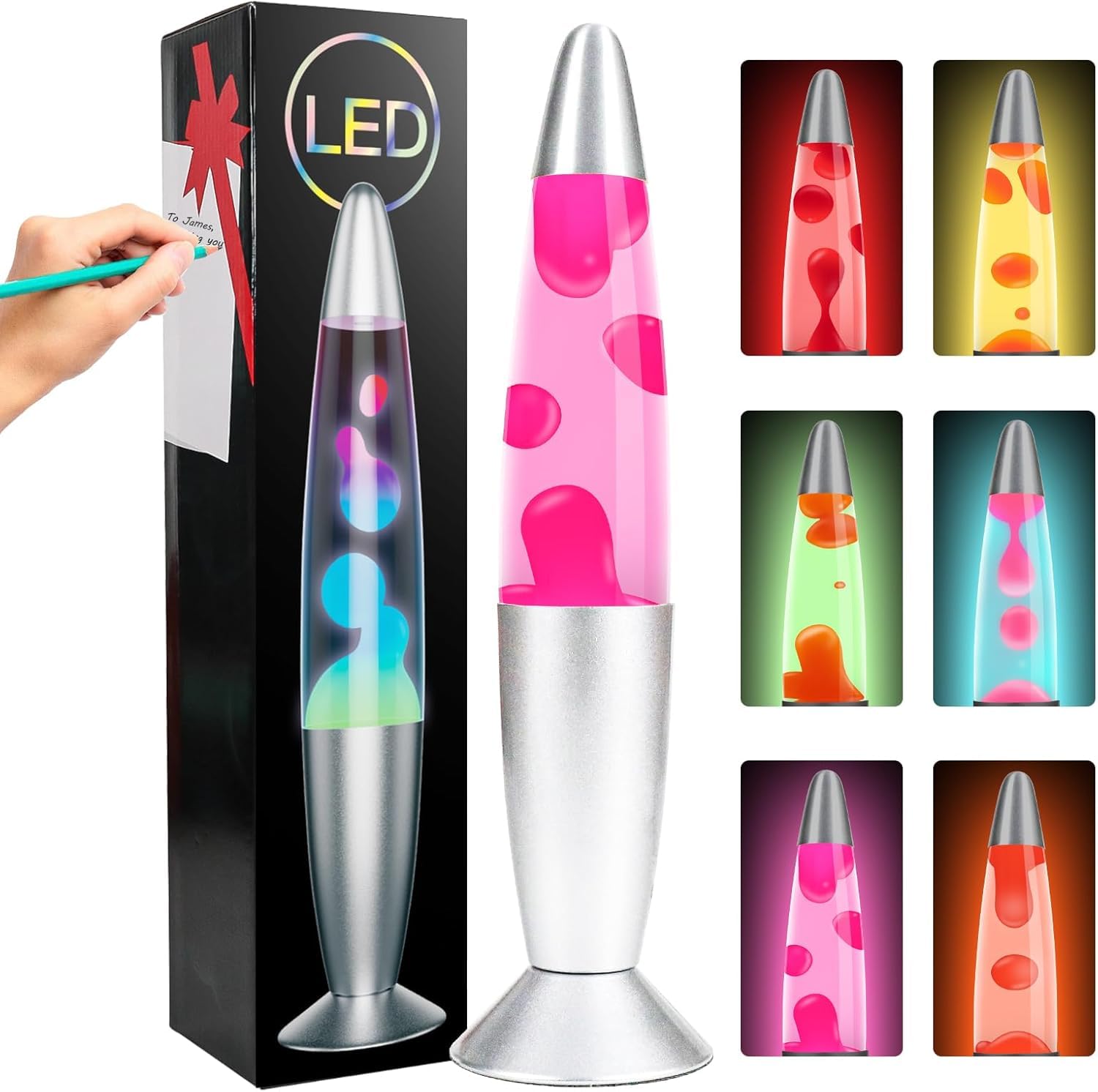 CELLUSTOP Rakieta lawy - Lampa Magma Lavave - Zapasowa żarówka w zestawie - Wytrzymałe szkło, 25 W, 35 cm, czerwona