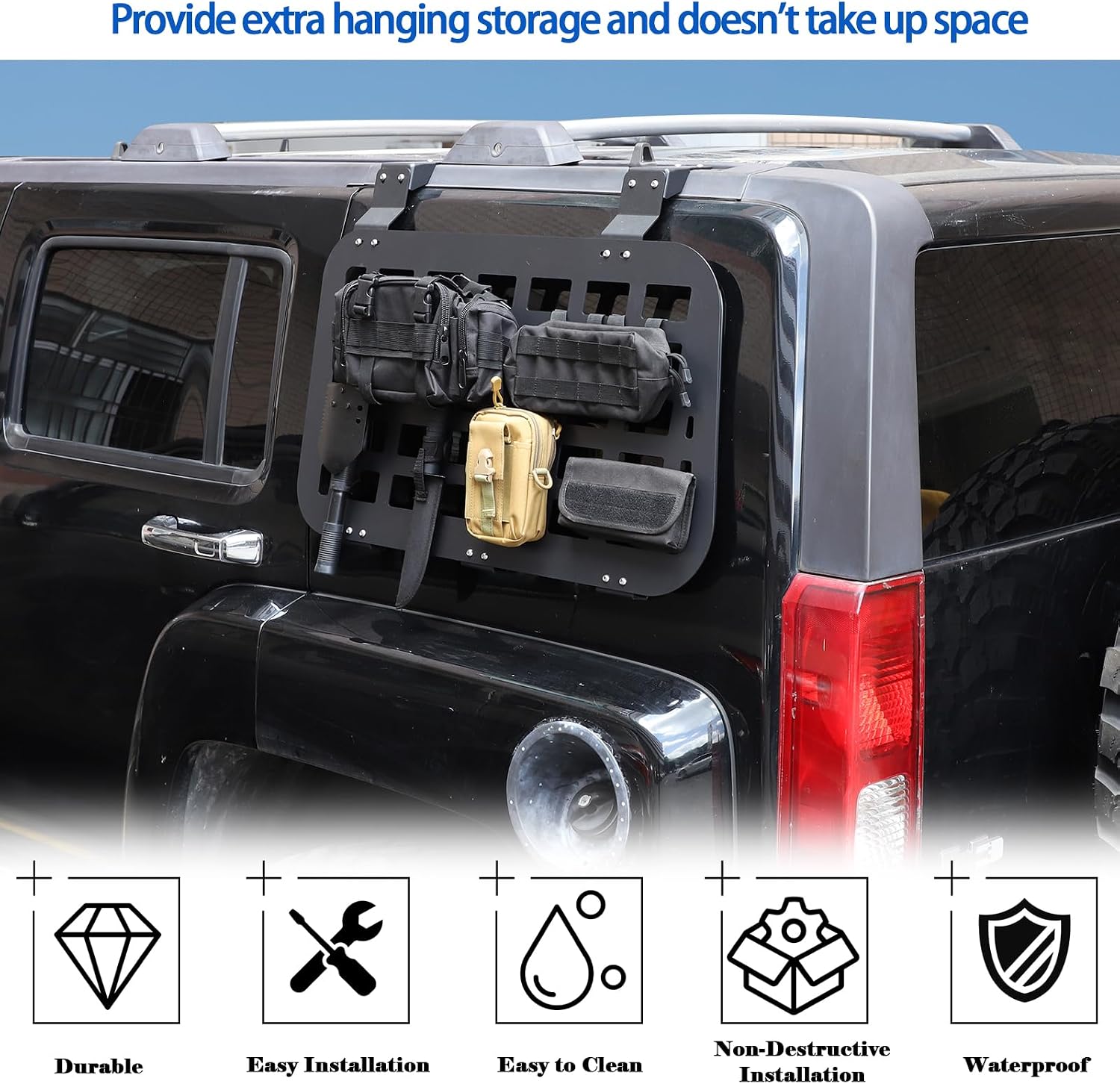 Rear Window Storage Molle Panel Fit for Hummer H3 2005-2009, Modular Rear Window Left and Right Storage Shelf Kit, Panel Vehicle Rear Organizer Mount Bracket, 2PCS