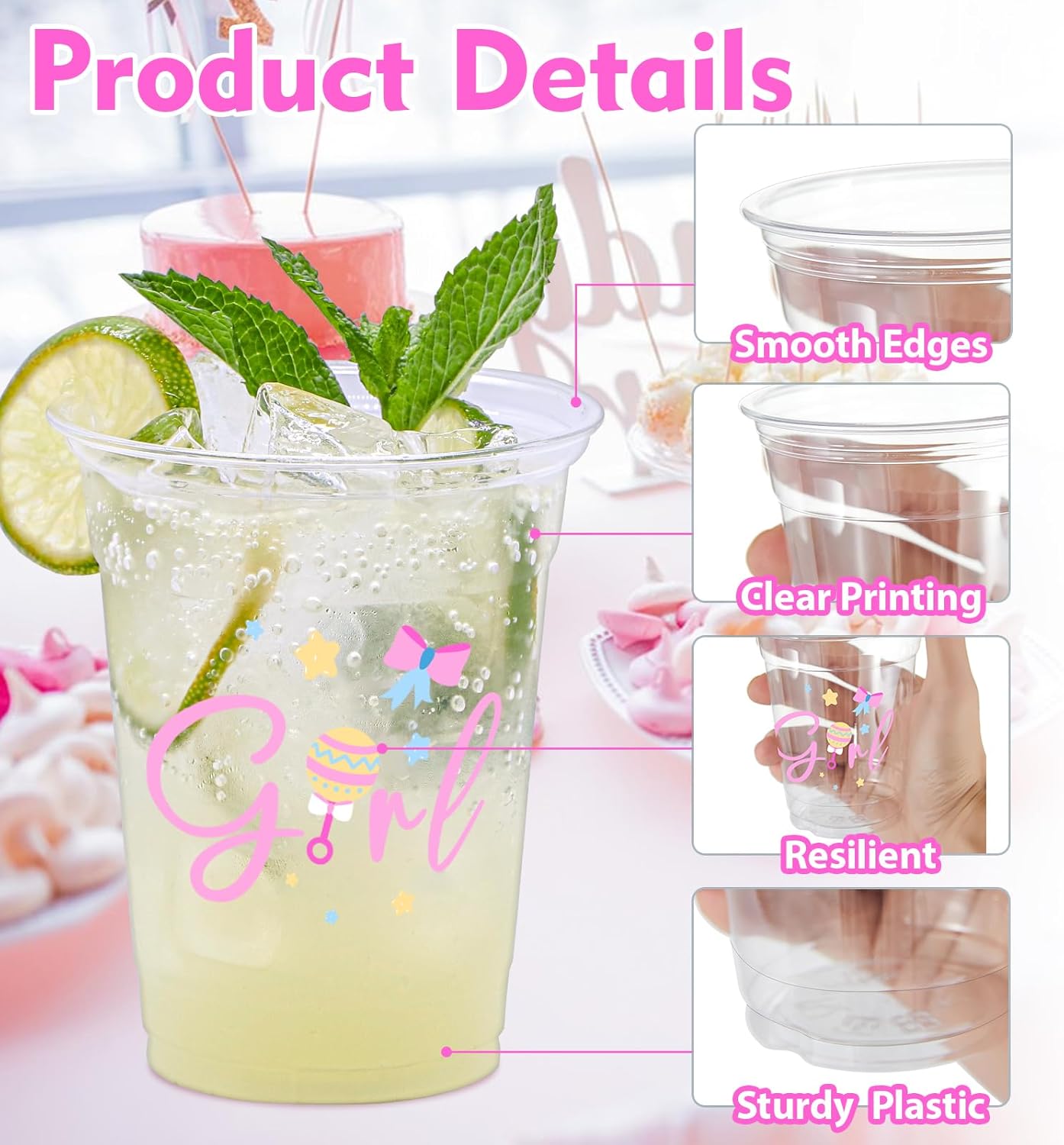 100 Pcs Gender Reveal Party Plastic Cups, 12oz Thick Clear Cup Pink and Blue Gender Reveal Party Cups Supplies for Baby Shower Party Decorations