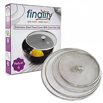 FINALITY Stainless Steel Food Cover/Milk Cover Jali/Steel Jali/Multipurpose Net Lid Set of 4, Silver Color