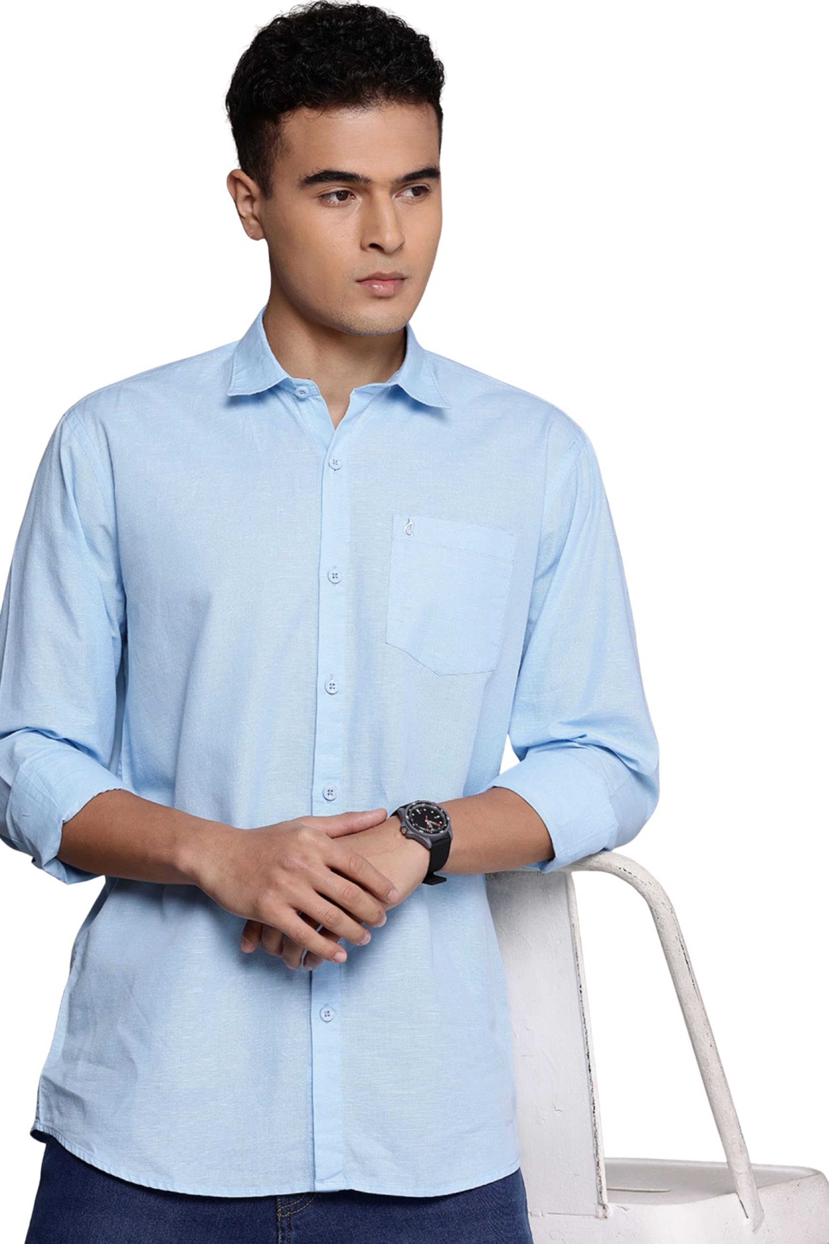 blue squad Men’s Cotton Linen Solid Shirt | Slim Fit Full Sleeve Casual Shirt | Lightweight | Breaethable | Stylish-picture-34