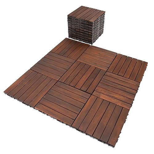 Miniatura 11 de Azulejos entrelazados de 12 x 12 x 0.94 pulgadas FSC de madera dura de acacia marrón oscuro para decoración de patio, azulejos para exteriores e