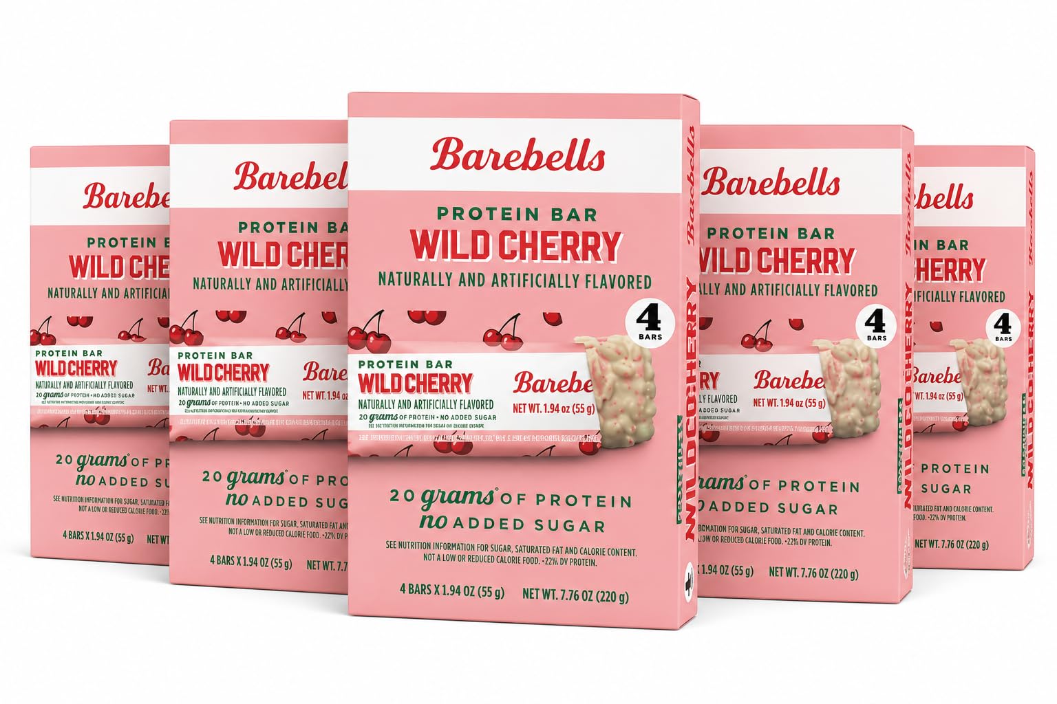 (Pack of 5) - Barebells Protein Bars Wild Cherry - 1.9oz Bars - Protein Snacks with 20g of High Protein - White Chocolate Protein Bar with 1g of Total Sugars - On The Go Protein Snack & Breakfast Bars