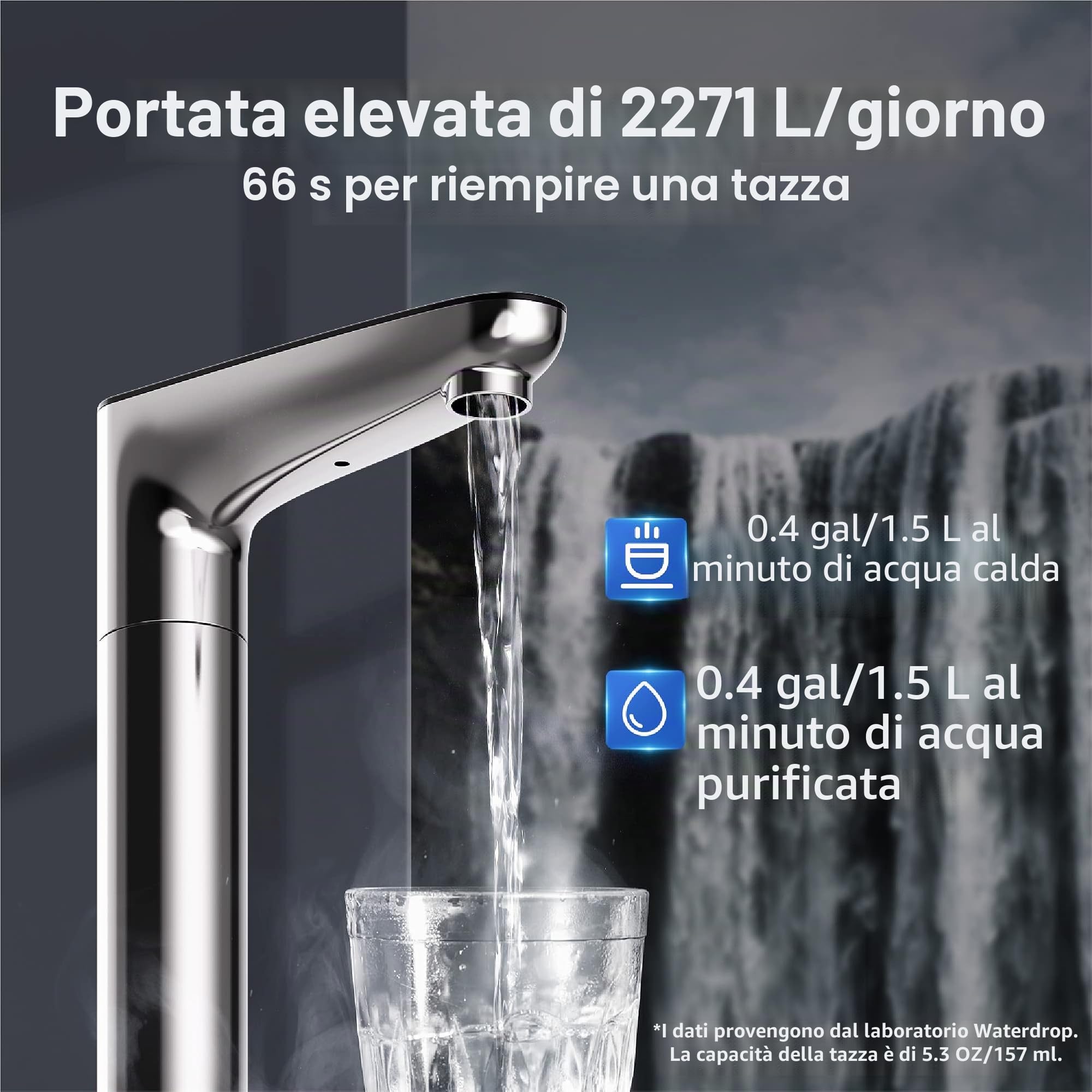 Waterdrop Erogazione Acqua Sistema Calda Istantanea a Osmosi Inversa, 600 GPD, Senza Serbatoio, 2: 1 Puro al Lavello, Sotto Lavandino, Riduzione TDS, Rubinetto LED Intelligente, WD-K6/WD-KJ600