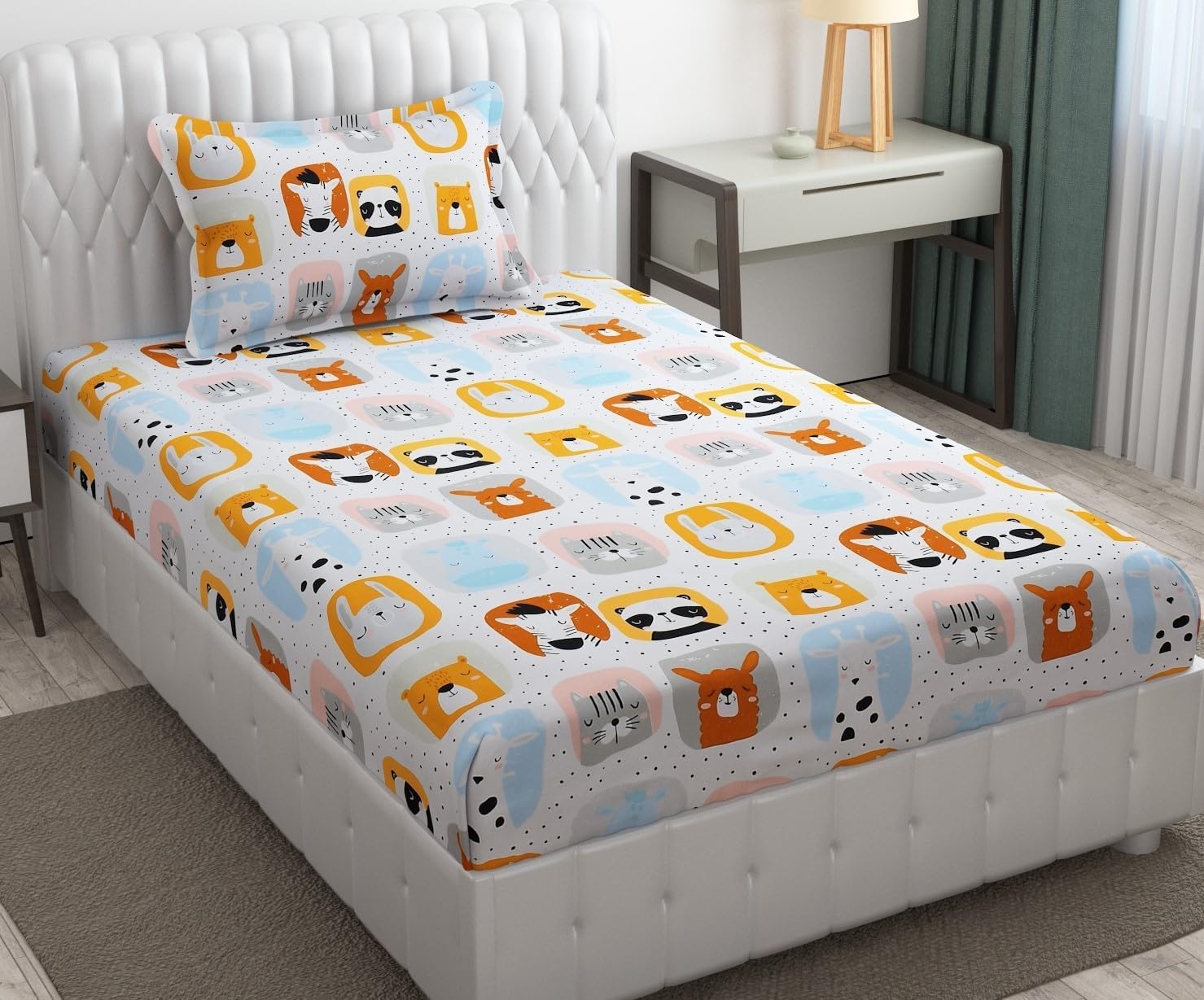 Blenzza Deco™ Glace Cotton Single Bed Reversible Babies 1 Kids Comforter & 1 Single Flat Bed Sheet with 1 Pillow Cover (Design 10) (0 to 8 Years Kids) 1