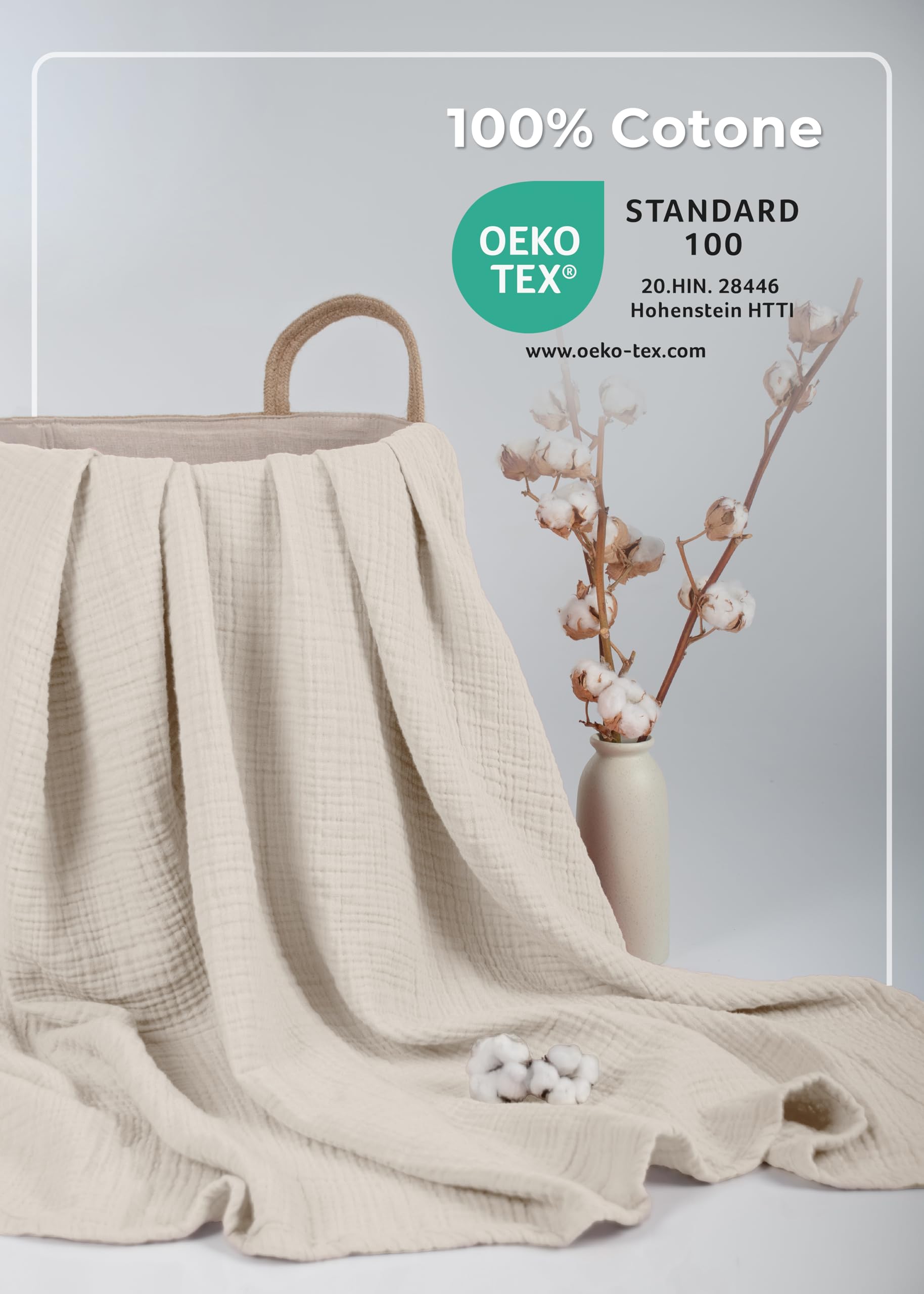 LAYNENBURG Copertina in mussola per neonati 120 x 120 cm – Copertina a 4 strati in 100% cotone – morbida copertina o per dormire, per fasciare, per neonati e bambini piccoli (crema)