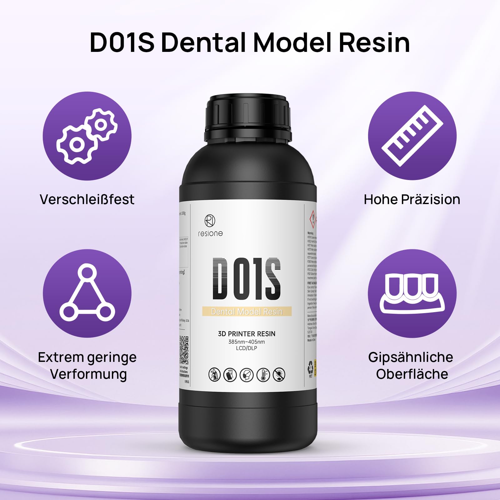 RESIONE D01S Zahnmodell 3D Resin – Dental Implant Model 3D Druckharz - Hochpräzises 3D Drucker Resin mit Geringer Schrumpfung UV 405 nm 3D Druck Resin - Muschelfarbe 1 kg