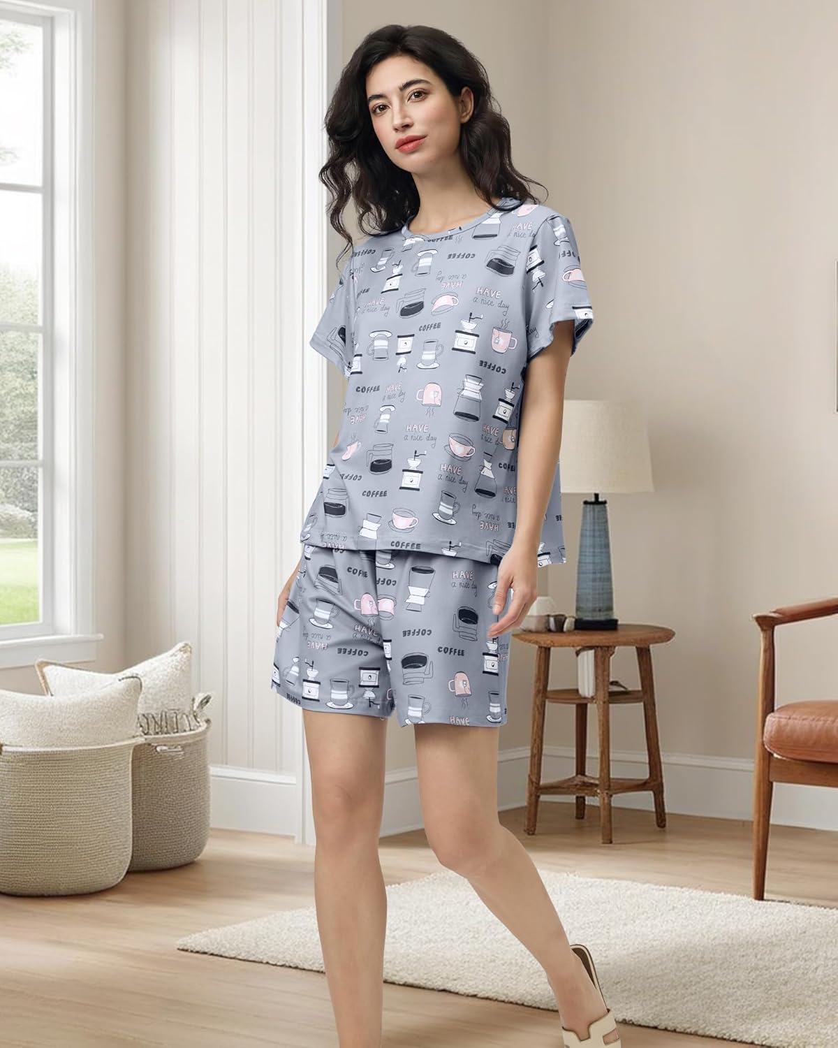 XPUDAC 4-Pack Women's Pajama Sets Loungewear Short Sleeve Tee and Shorts Soft Comfy Sleepwear Pjs Set - Image 3