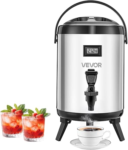 Miniatura 10 de VEVOR Dispensador de bebidas aislado, servidor térmico de bebidas de acero inoxidable de 2.4 galones9.2L con espiga y pantalla de temperatura,