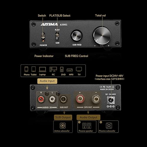 Miniatura 2 de AIYIMA A3001 Mini Mono Amp 300W Amplificador de Subwoofer TPA3255 Clase D Amplificador con Frecuencia Completa y Sub Bass Altavoz de Audio para el