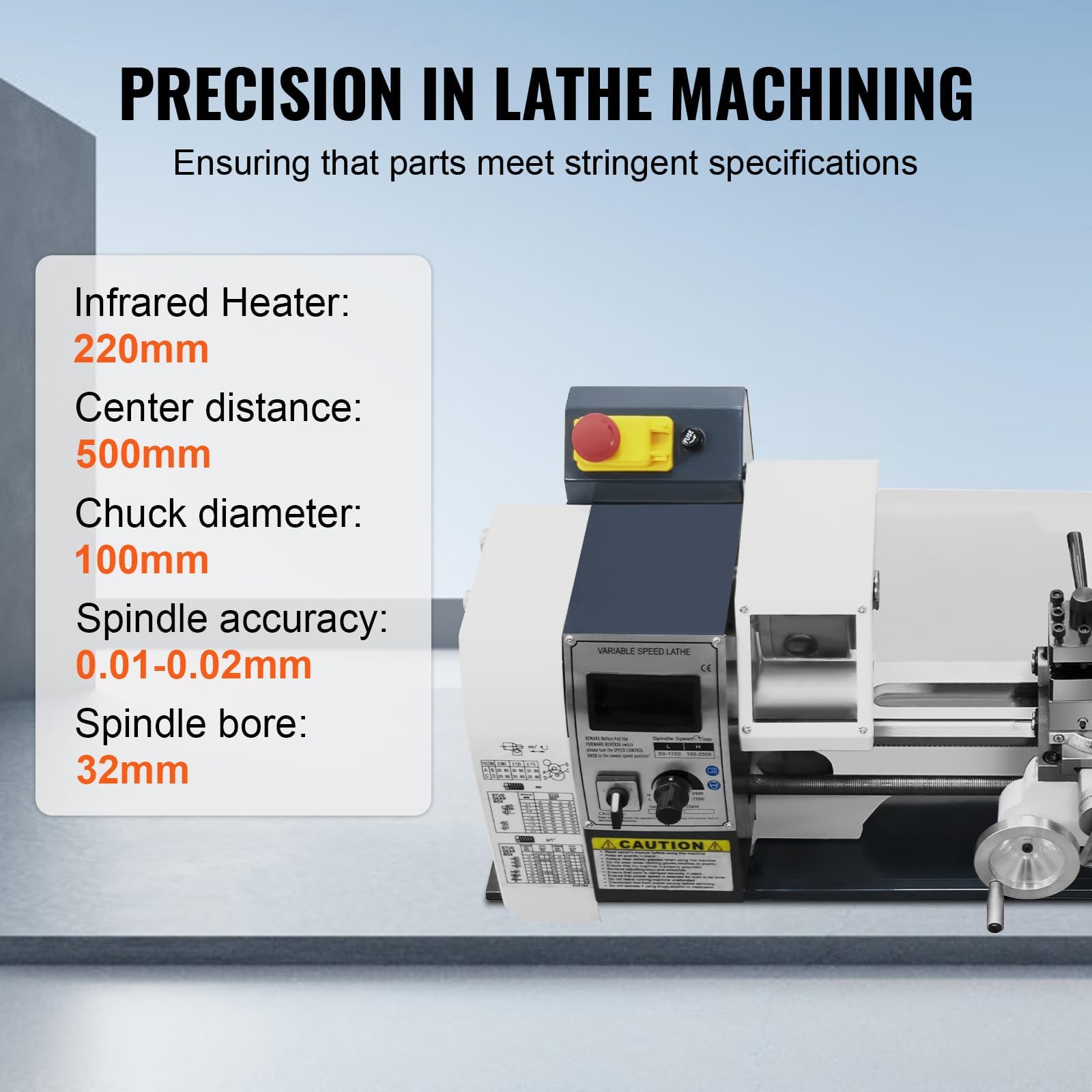 Metalldrehmaschine 220MMx500MM Mini-Tisch-Metalldrehmaschine 1500W Drehmaschine Tischdrehmaschine Bürstenlose Drehmaschine Variable Drehzahl 0-2500RPM für Metallbearbeitung Metal Lathe