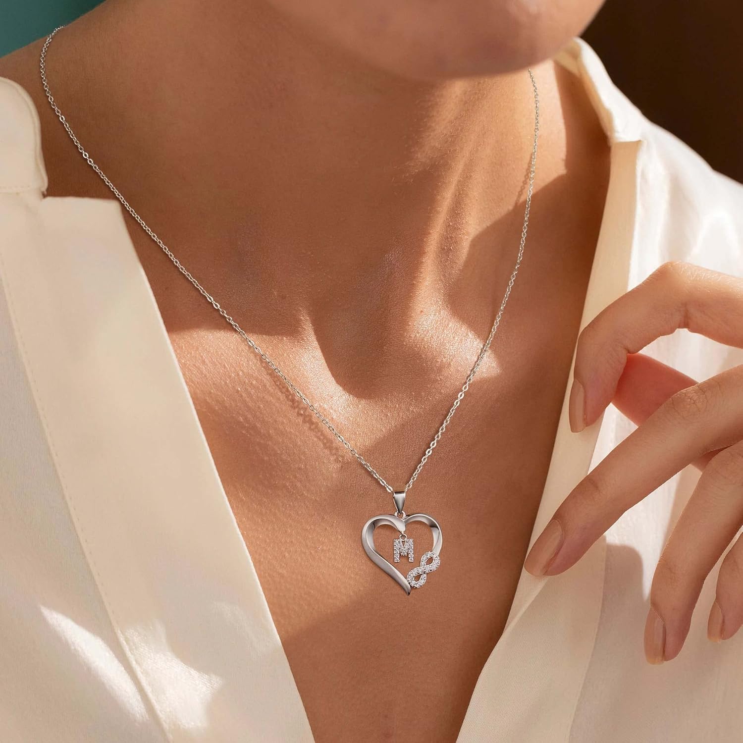 Valentine's Day Gifts for Women - Heart Initial Sterling Silver Necklace with Cubic Zirconia Heart Pendant, Elegant Jewelry Gift for Mom Wife Girlfriend, Perfect Birthday Present in Gift Box - Image 4