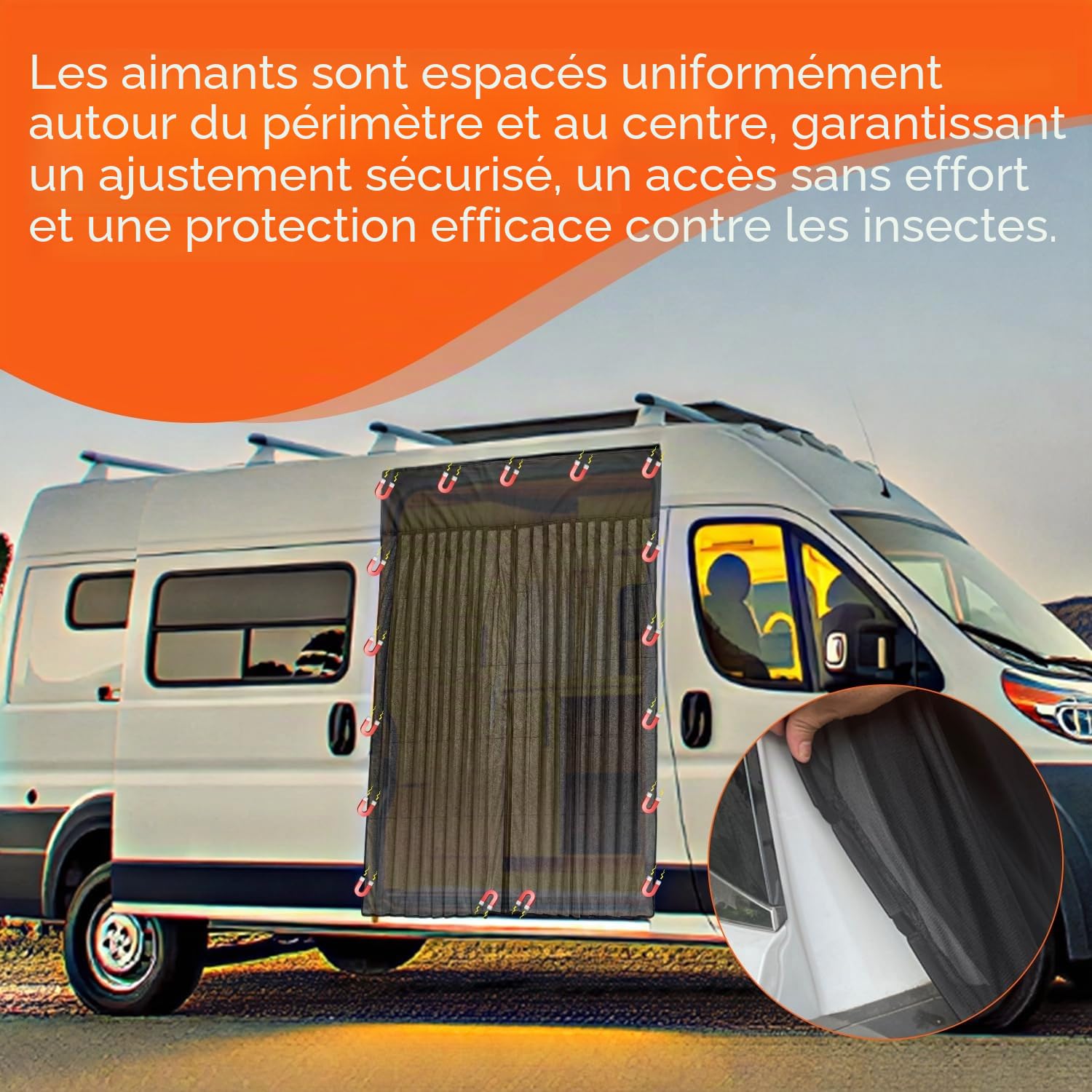 Moustiquaire Magnétique pour Fourgon,180x145cm Filet Anti-Insectes Porte Coulissante Compatible avec Mercedes Sprinter Ford Transit, Protection Anti-Insectes et Ventilation pour Camping-Car & Van