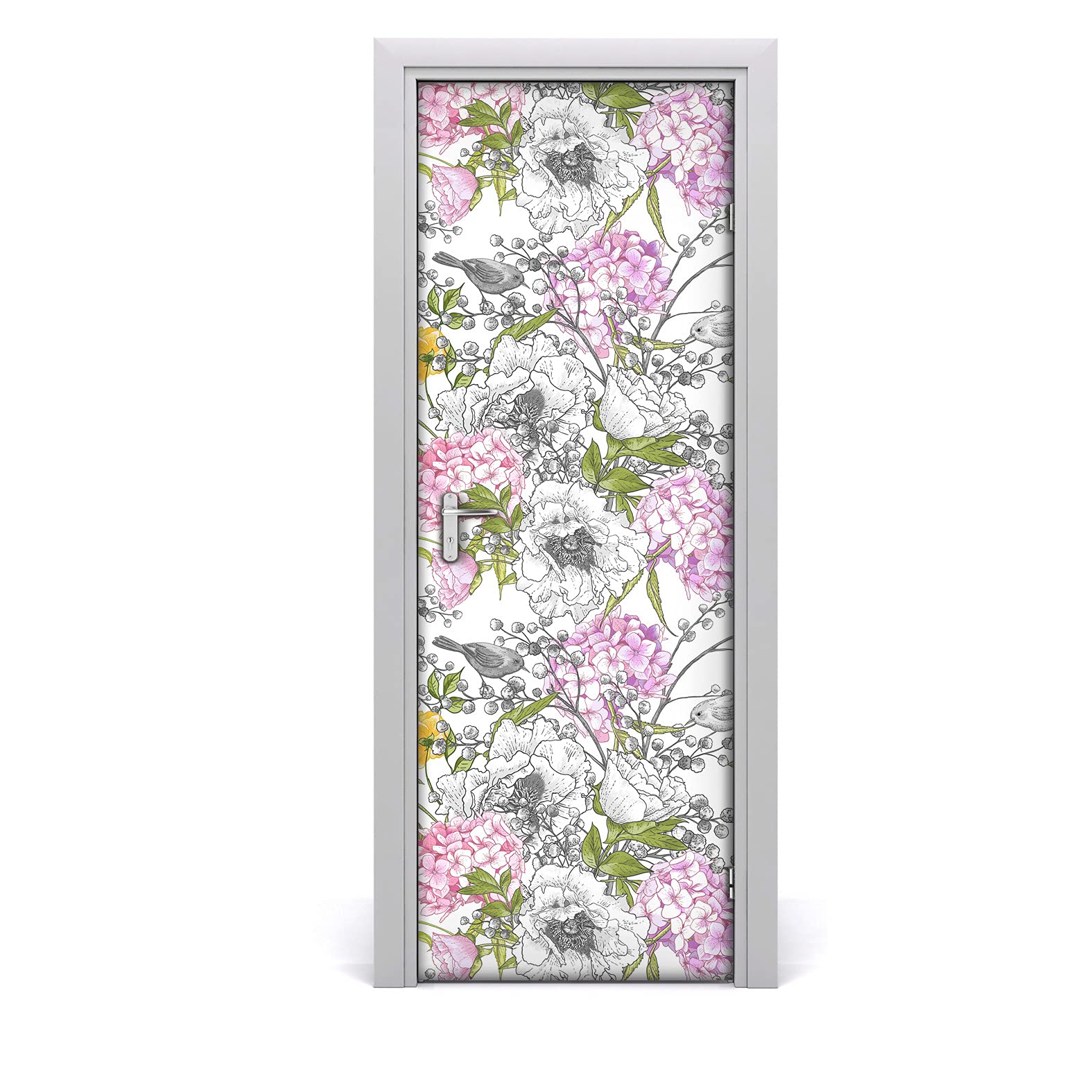 Décoration de porte chambre oiseaux papier peint adhésif trompe l'œil