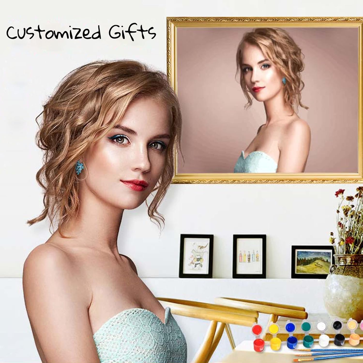 Handimake Personalized Oil Paint by Numbers Kit, DIY Canvas Oil Painting by Number Set, Custom Photo to Painting for Adults Beginners, Unique Gift for Family, Friends, Pets (24"x30"/60x75cm)