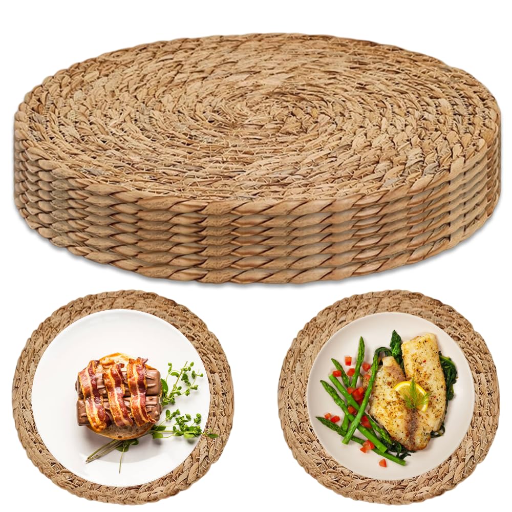 Weciau Girls Nature Woven Placemats, 7Pcs 30Cm Handwoven Natural Round Placemats, Heat Resistant Rattan Placemats, Braided Round Table Mats For Dining Table, Home, Party, Wedding