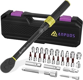 ANPUDS 3/8-Inch Drive Torque Wrench, 5-45 Ft-Lb/6.8-61 Nm, 72-Tooth, 26 Pcs Torque Wrench Set with Hex, Torx, Sockets, Extension Bar, Spark Plug Socket & Adapters for Bike, Motorcycle, Car Spark