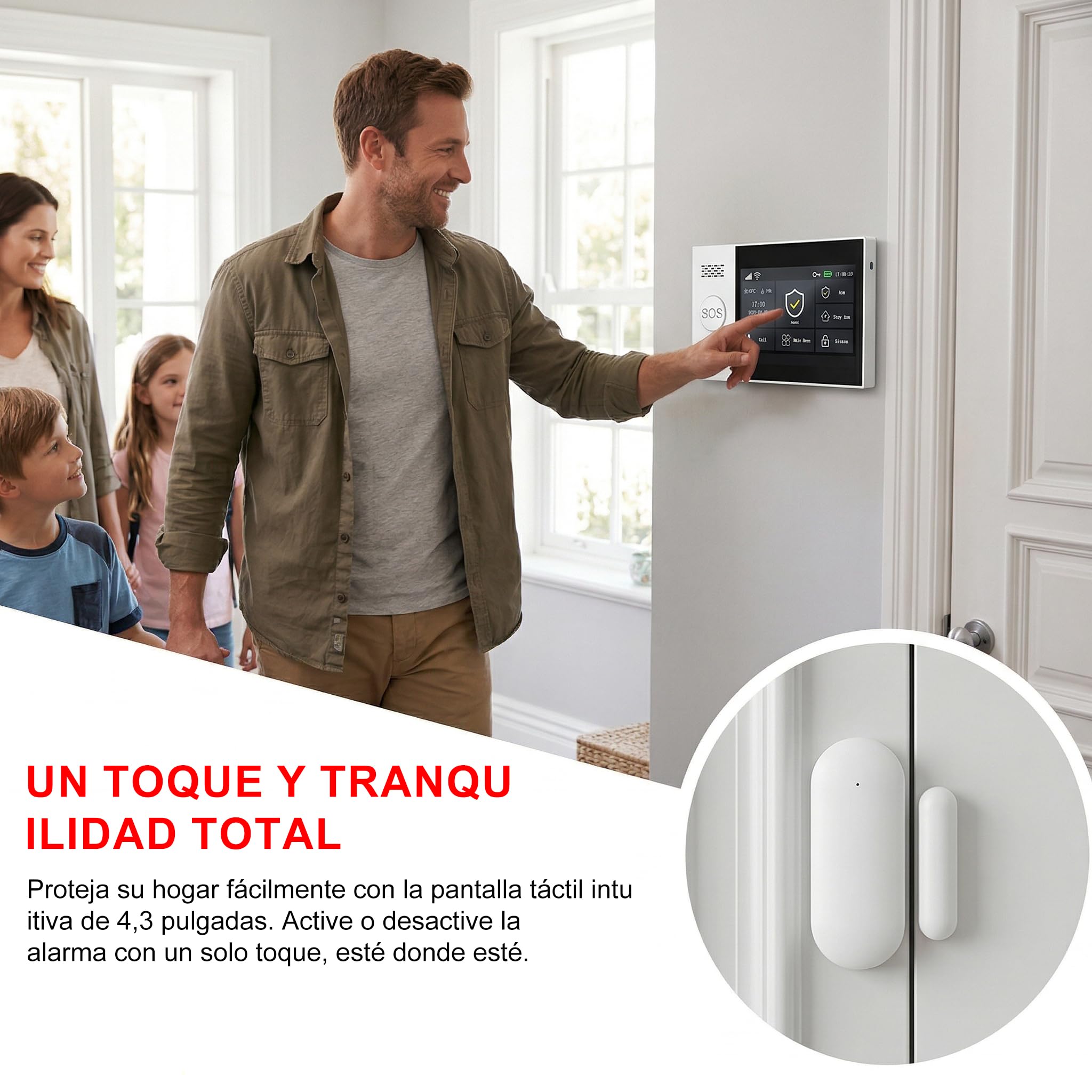 Sistema de Alarma para casa WiFi 4G sin cuotas, Kit Alarma casa inalámbrico 24 Piezas con Pantalla táctil 4,3", Sirena 120 dB, detectores de Movimiento y sensores Puerta/Ventana (Kit de 24)