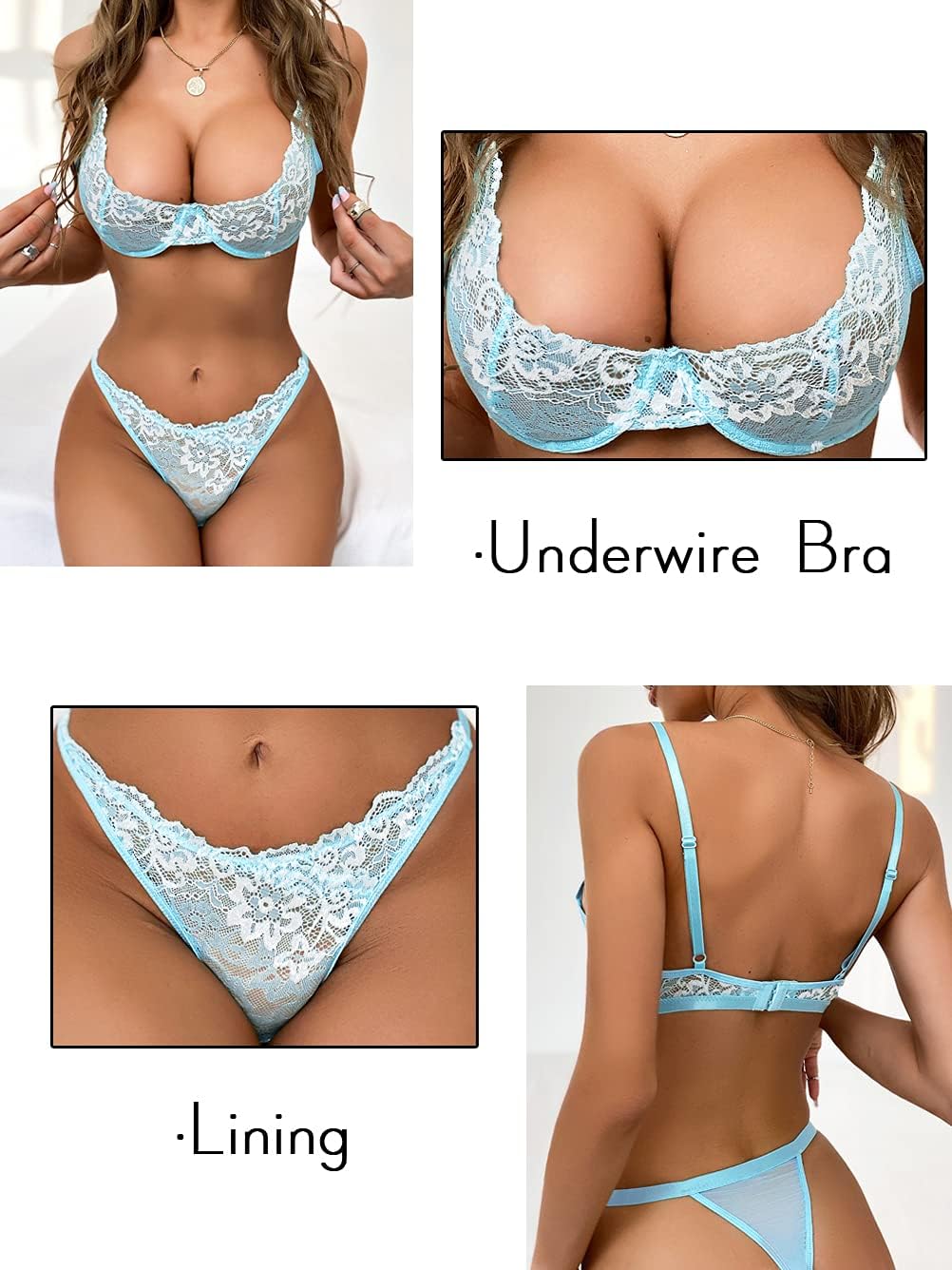 Kaei&Shi Sexy Bra And Panty Sets,Embroidered Two Piece Underwire Lingerie Set - Image 5
