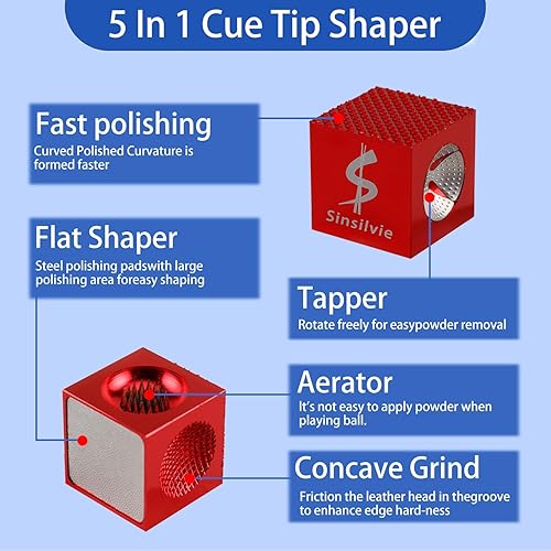 Miniatura 2 de Moldeador de punta de taco de billar 5 en 1, herramienta de reparación de punta de taco de billar 5 en 1, accesorios de taco, azul, negro y rojo y