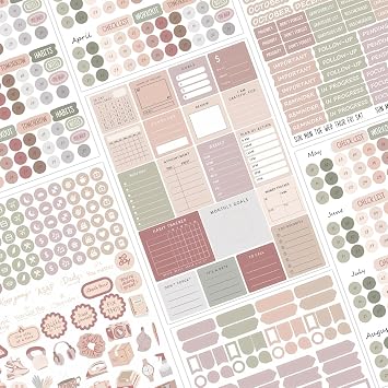 Planner Stickers for Bullet Journal Calendar Daily Weekly Monthly Planning Layout, Morandi Color Coding Date Dots, Icons, Habit Tracking, Headings, Etc. 7 Sheets Over 635 Stickers Pack