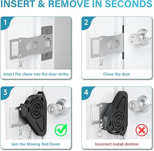 Miniatura 6 de Cerradura de puerta portátil para seguridad de habitación de hotel de viaje, cerraduras de puerta de hotel de metal para viajeros, cerradura de