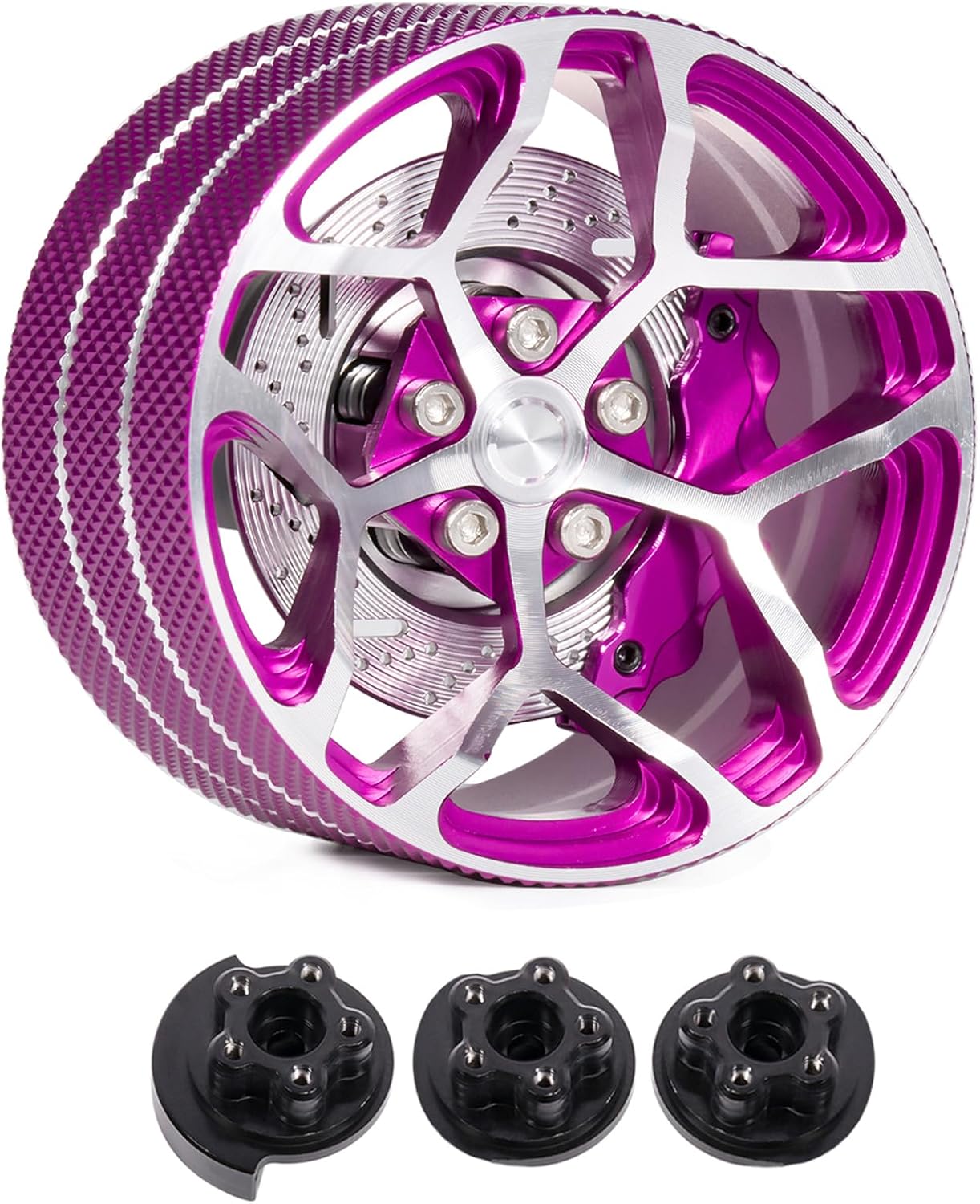 AMK Aluminum RC Hand Wheel, Remote Controller Accessories Steering Wheel with Brake Discs Calipers for RC Crawler Cars Boat Drones Transmitter Upgrades (Purple)