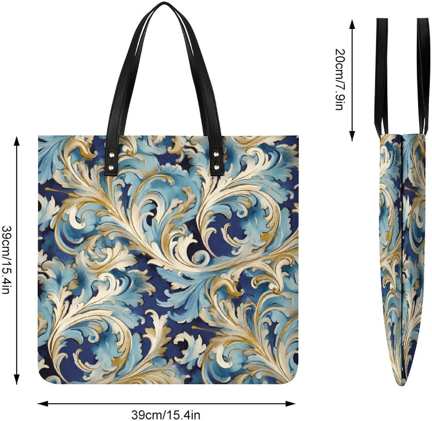 Elegant Blue Gold Florentine Tote Bag with Magnetic Buckle Reusable Grocery Bags Lightweight Cross Body Handbag for Daily Essentials