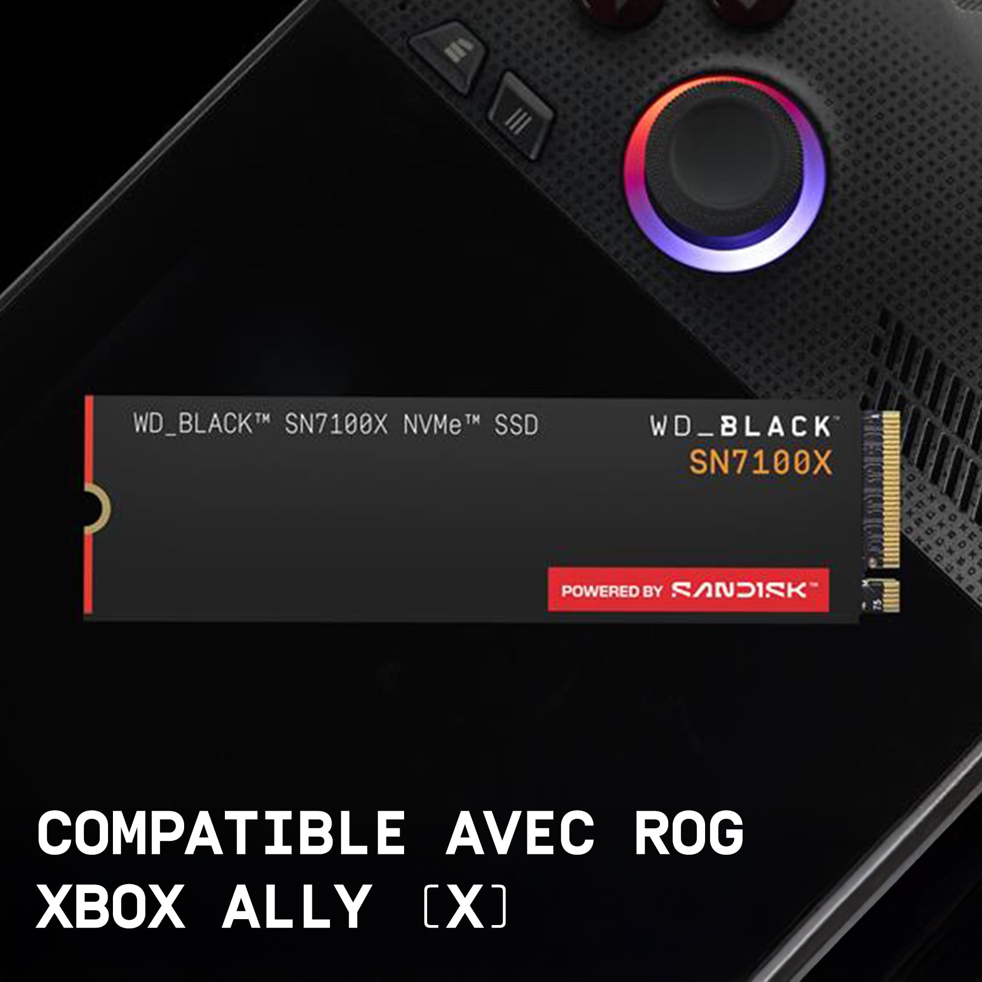 WD_Black SN7100X Disque SSD NVMe 2 to (Jusqu’à 7250 Mo/s en Lecture, Stockage sous Licence Officielle ROG Xbox Ally (X) et PC, PCIe Gen4, Un Mois d’abonnement au Xbox Game Pass Ultimate)