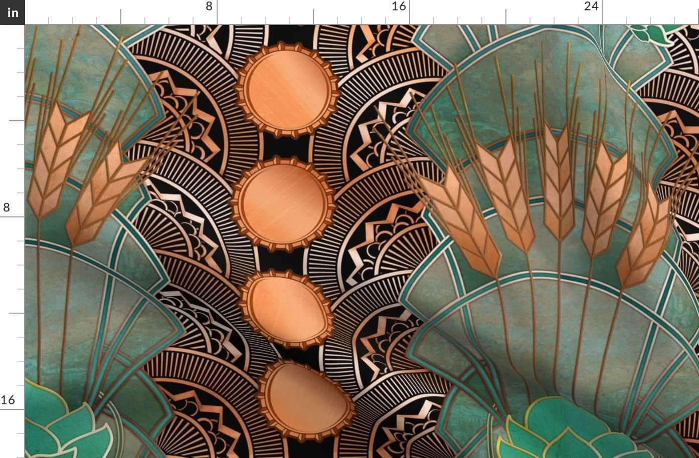 Spoonflower Fabric - Art Deco Faux Copper Patina Bottlecaps Verdigris Large Scale Printed on Organic Cotton Sateen Fabric by The Yard - Sewing Quilting Apparel Home Decor