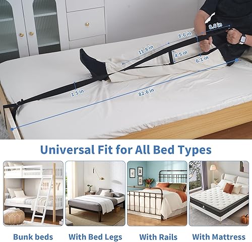 Miniatura 2 de ZUEXT Asistencia de escalera de cama de 82 pulgadas, dispositivo de asistencia de dominadas negro con 3 asas de agarre, correas de escalera de