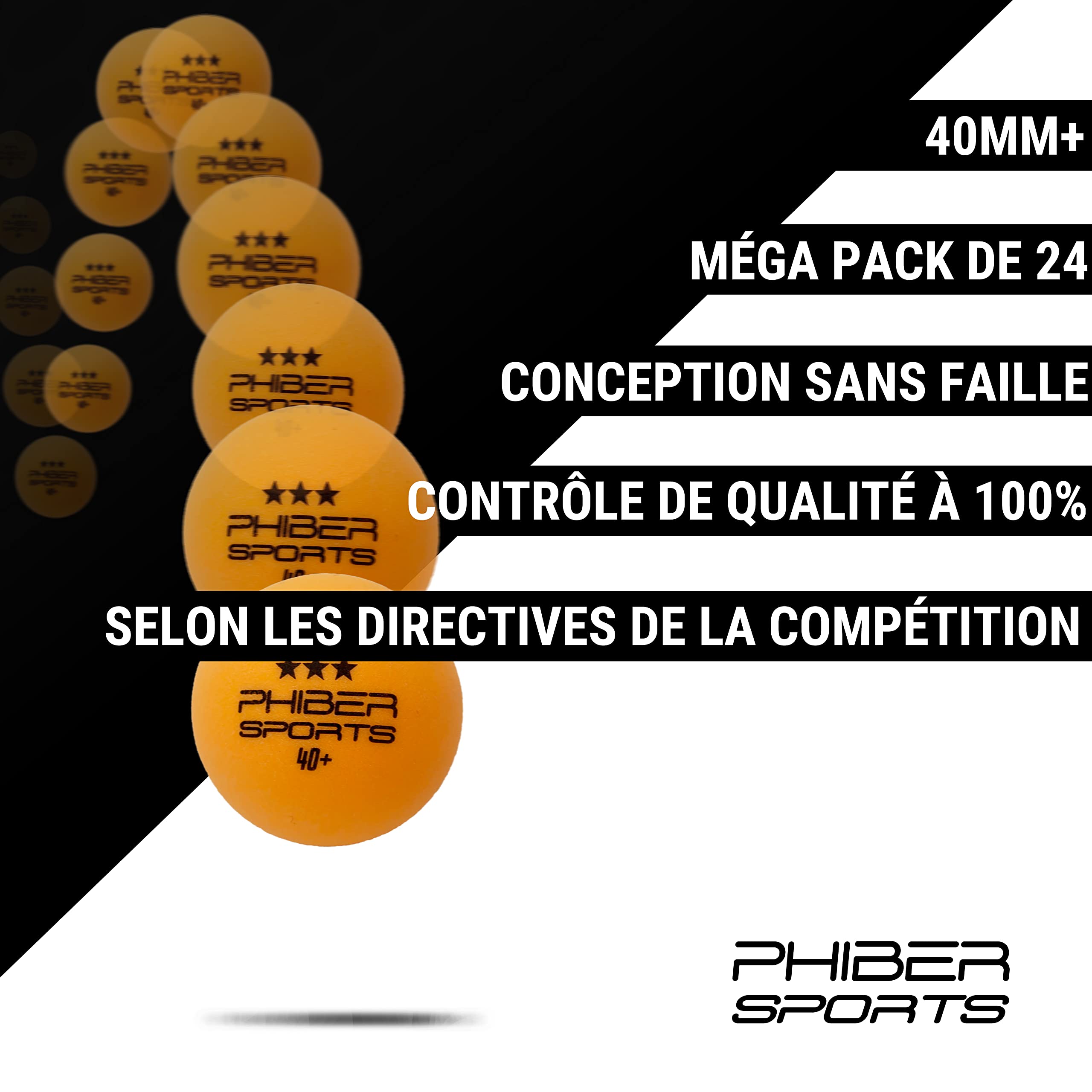 PHIBER-SPORTS Balles de ping-Pong 3 étoiles [24 pièces] Orange - Propriétés de Jeu parfaites - Idéales pour Les débutants, Les familles et Les Professionnels