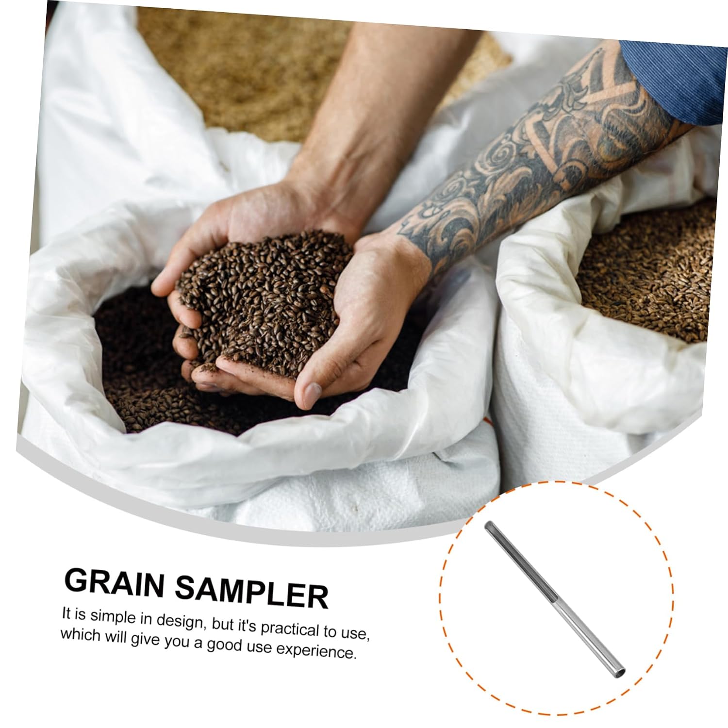 GANAZONO Wheat Grain Sampler Stainless Steel Portable Probe for Accurate Cereal Sampling Diameter and Lightweight Design for Home Agricultural Use